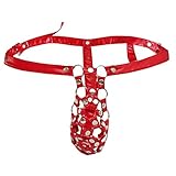 YiZYiF Sexy Men's Leather-like G-string Connected O-rings Jockstrap Panties Red