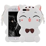 iPhone 7 Plus Case, MC Fashion 3D Lucky Fortune Cat Kitty with Cute Bow Tie Silicone Phone Case Cover for Apple iPhone 7 Plus (2016) and iPhone 8 Plus (2017) (White)