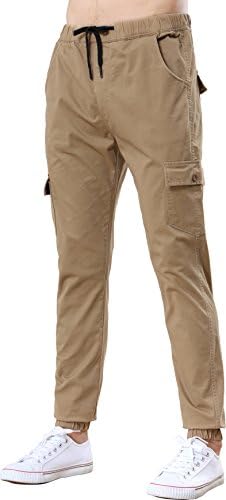Benkii Men's Chino Jogger Pants - Casual Straight Tapered Trousers with Elastic Waist
