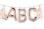 Custom Word 16" Rose Gold Letter Balloon Banner with Tassels (Reusable)