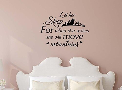 Let her sleep for when she wakes she will move mountains 22 X 16 Nursery baby calligraphy Sticker feng shui Wall Decal Art Decor Motivational Inspirational Sticker Decorative lettering love hearts