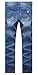 Men's Vintage Blue Straight Fit Jeans Destroyed Distressed Denim Pants with Knee Rips 36