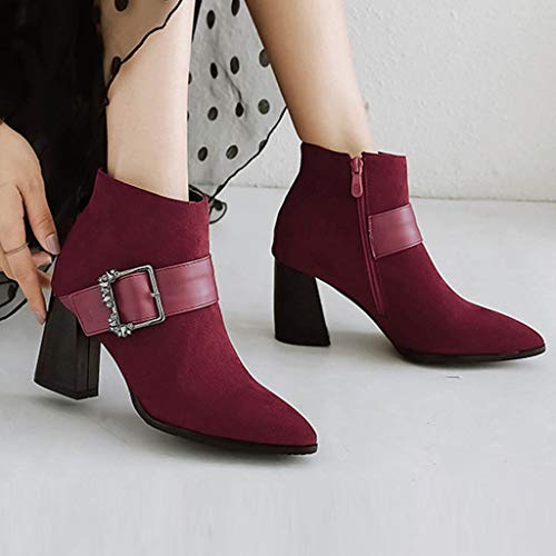 image for GHrcvdhw Women Pure Color Rhinestone Buckle Strap Stylish Flock Pointe