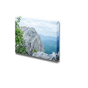 Canvas Prints Wall Art - Great Rock at The Top of The Hill with Yellow Flowers and Branches | Modern Wall Decor/Home Decoration Stretched Gallery Canvas Wrap Giclee Print & Ready to Hang - 12" x 18"