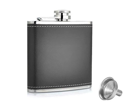 Menzy Hip Flask with Funnel for Men, Stitched Leather and Stainless Steel Hip Flasks 7 Oz(210 Ml) - Liquor Or Alcohol Drinks Holder/Bottles