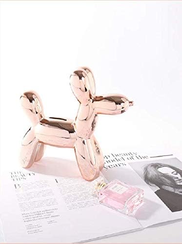 Qsoleil Creative Theme Balloon French Poodle Money Bank Nordic Home Decor Ceramic Animal Piggy Bank Dog Coin Bank Ornaments (Color : Rose Gold)