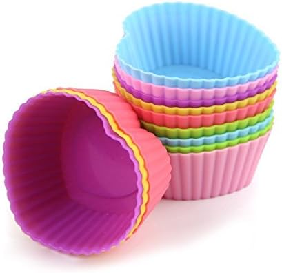 Muffin Cases, Ephvan 12Pcs Silicone Baking Cases Cups for Muffins Brownies Cupcakes Cakes Ice Creams Puddings, Random colors (Heart)