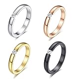 Women's Stainless Steel Single CZ Cubic Zirconia Ring for Wedding Engagement,3mm,Size 6 to 10