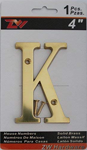 ZW Hardware B100 4 Inch Bright Brass House Letter K - Thumbnail 2