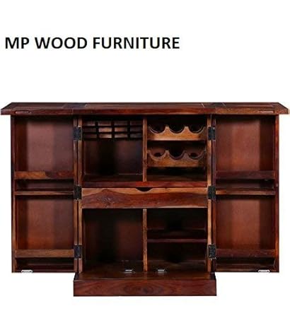 MP Wood Furniture Wooden Bar Cabinet Liquor with Wine Glass Storage
