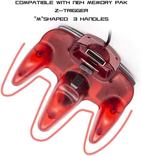 Wired Controller for Nintendo 64 N64 Console, Upgraded Joystick Classic Video Game Gamepad (Clear Red Clear Blue) - Thumbnail 2