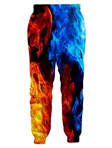 Loveternal Teen Cool 3D Digital Print Graphics Blue Fire Parachute Joggers Rock Style Long Sweatpants for Men Pants Sports Sweatpants Funny Party Clothes L