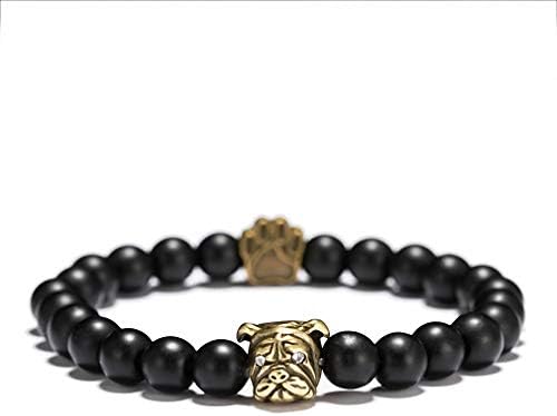 JAKVILJEC French Bulldog Bracelet Alloy Dog Paw Strand Braslet 8mm Beaded Tiger Eye Men Bracelet