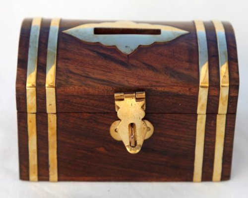 Great Fun "Real" Wooden Treasure Chest Money Box with Brass Detail