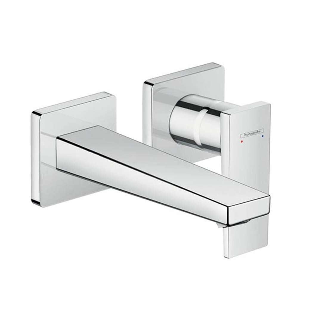 hansgrohe Metropol - bathroom tap conceiled for wall mounting with waste set, bathroom sink tap with spout length 22,5 cm, basin mixer tap water-saving (EcoSmart), chrome, 32526000