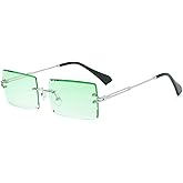 LASPOR Silver Rimless Sunglasses Rectangle for Men and Women 90s 2000s Retro Vintage Square Frameless Tinted Glasses Shades