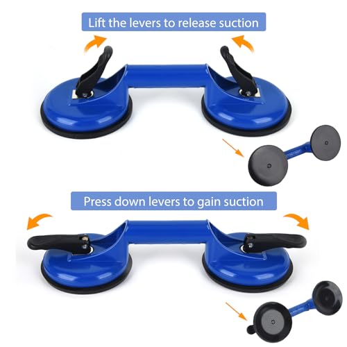 DURDUR Set Of 2 8 Inch Glass Lifters, Suction Lifters, Tile Lifters With Pressure Gauge, 200 Kg Load Capacity, Double Layer Vacuum Lifter For Transporting Aquarium, Tiles, Glass, Laminate, Panels