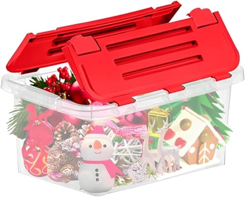 Superio Red Storage Box with Red Hinged Lids, 6 Pack Plastic Container Bins for…