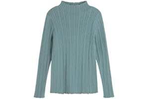 SEEFOR Girl's Mock Neck Sweaters Kids Long Sleeve Drop Shoulder Pullover Cable Knit Chunky Contrast Sweater Tops