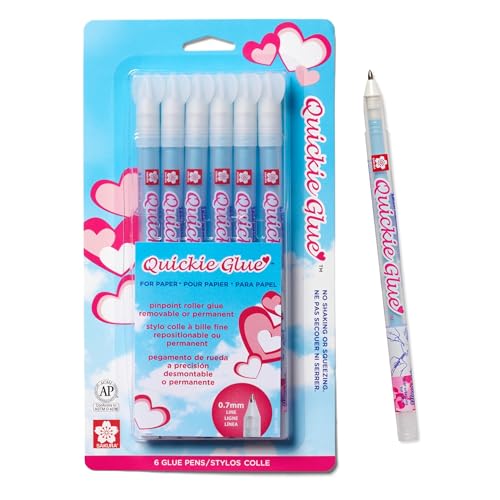 Sakura Quickie Glue Pens for Crafting, 0.7 mm Pinpoint Tip, 6 Pack