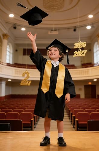 Last Page® Preschool Kindergarten Graduation Gown Cap Set with 2026 and 2027 Charms and Graduation Sash