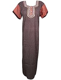 Women's Night Dress Maroon Embroidered Cotton Caftan Lounge Wear L