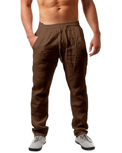 Nemxce Leinenhose Herren Lang Leichte Sommerhose Herren Loose Fit Freizeithose Mit Taschen Kordelzug Für Urlaub Strand Yoga Alltag