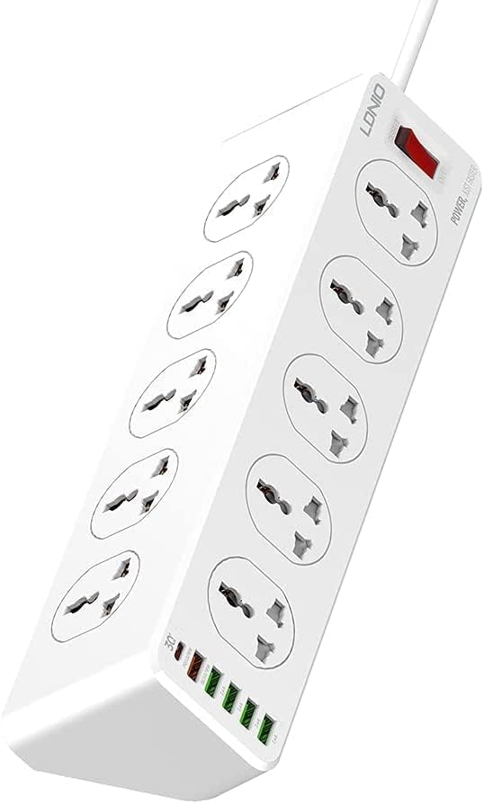 LDNIO Power Strip 10 Outlet | 6 USB Ports 32W PD Fast Charging | Surge Protector | 2M Heavy Duty Extension Cord | UAE Compatible EU UK US Plug | Home Office Power Board