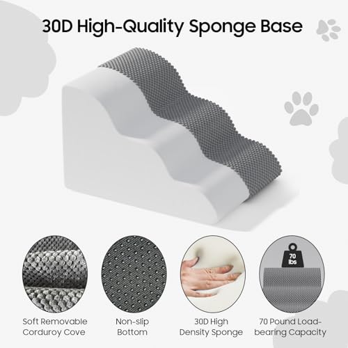 Pet Stairs for Small Dogs and Cats, Comfortable Curved Design with Waterproof Cover, High Density Foam Steps for Beds or Sofas, Durable and Lightweight, 3-Layer, 55 x 30 x