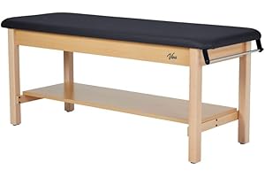 Vivacomfort Aristo H-Brace Wooden Flat Treatment Table with Shelf, 500 lbs Weight Capacity, Black