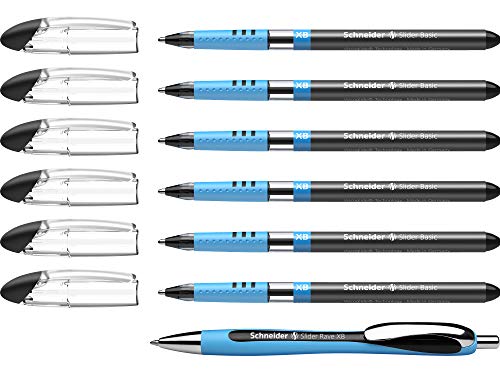 Schneider 151276 Slider Basic XB Pack of 6 and 1x Slider Rave XB Ballpoint Pen with Case, Black Ink