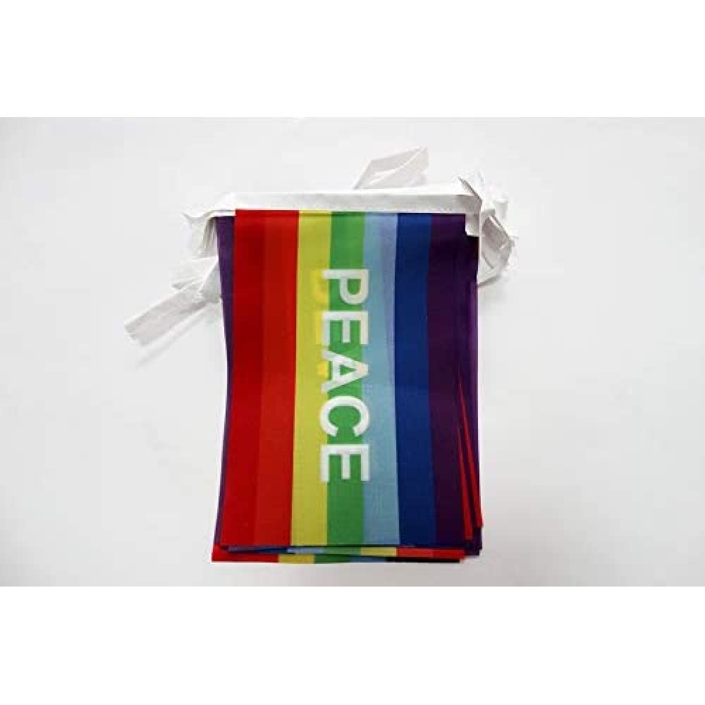 AZ FLAG Rainbow Peace letter Bunting Flag, 20 Ft Garland with 20 Small Peace Flags 8'' x 6'', 100% Polyester String Pennant, 6 meters