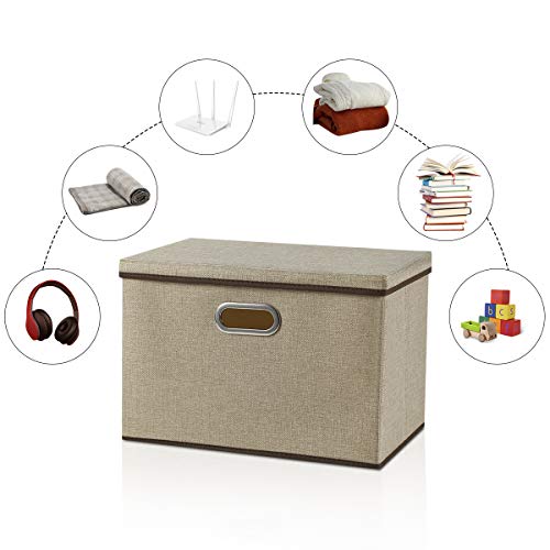 Large Storage Box with Lid [4Pack] Foldable Jute Fabric Storage Bin