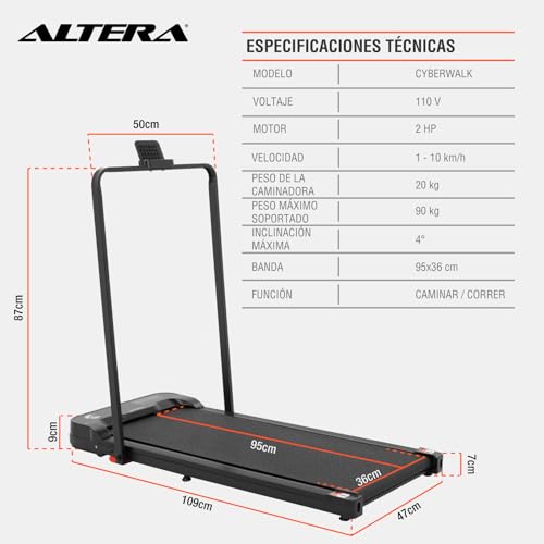 Altera Homestep Plus - Walking Pad Caminadora Eléctrica 1-10 km/h 2 HP | Compacta con Agarradera – Caminadora Portátil para Casa, Pantalla Digital, Entrenamiento Cardio, Para Caminar y Correr Suave