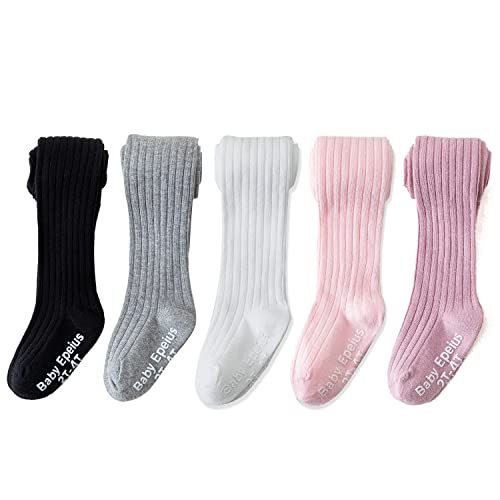 EPEIUS Baby Tights Baby Girls Non-Slip Plain/Ribbed Leggings Seamless Cotton Stockings Pantyhose Newborn Infant Toddler