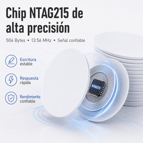 RJIHOEN Etiquetas NFC,50pzs Chip NFC tarjetas redondas,NTAG 215,memoria de 504 bytes totalmente programable, compatible con TagMo y Amiibo, para Android iPhone y todos los dispositivos (50)