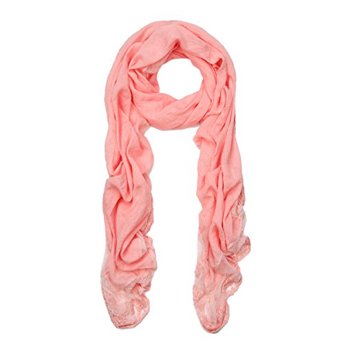 Elegant Pure Cotton Solid Color Lace Floral Trim Fashion Scarf, Pink