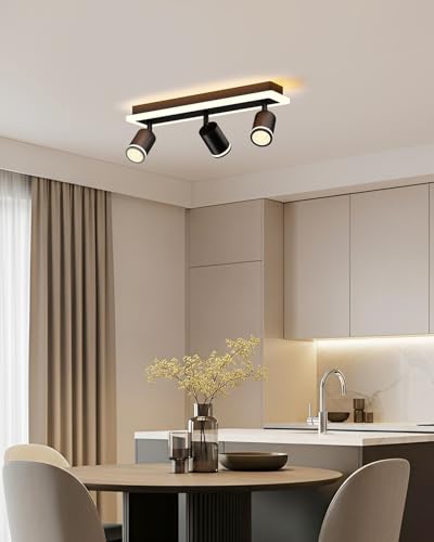 LVWIT Ceiling Lamp with 3 Rotating Spotlights, Long Bedroom Ceiling Lamp, GU10 Ceiling Lamps, Black Indoor LED Spotlights, Ceiling Lamps for Living Room, Kitchen, Bathroom (No Bulb)