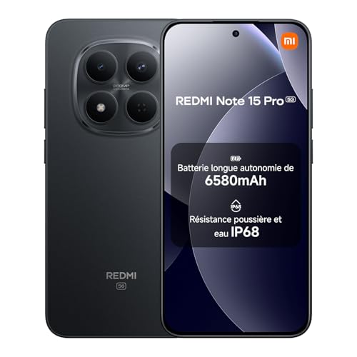 REDMI Note 15 Pro 5G Smartphone 8＋256 Go Batterie 6580mAh - Noir