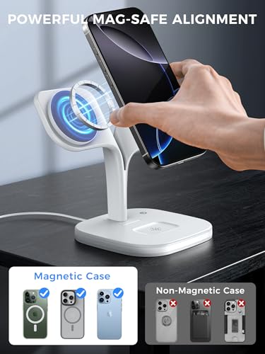 HJCE Cargador Inalámbrico 3 En 1 (para MagSafe), 3 En 1 Cargador Magsafe Compatible con iPhone 17, 16, 15, 14, 13, 12, Serie Apple Watch, Ultra, AirPods Pro 4/3/2 (Adaptador Incluido) (Blanco
