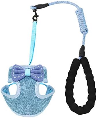 Mxue Adjustable Cat Harness and Leash for Walking Escape Proof,Mesh Bowknot Cat Clothes Collar Harness Vest for Small Cat and Dog(Blue)