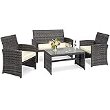 goplus 4 piece rattan patio furniture set garden lawn pool backyard outdoor sofa wicker conversation set with weather resistant cushions and tempered glass tabletop mix gray 
