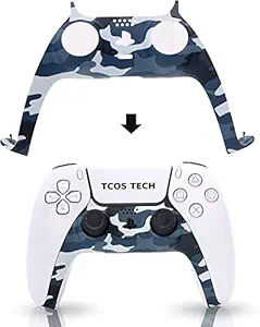 TCOS TECH PS5 Faceplate Decorative Strip Case Cover for PS5 Controller, PS5 Controller Skins Replacement Shell Color Replacement DIY Decoration Accessories for PS5 Controller Panel - Camo Blue