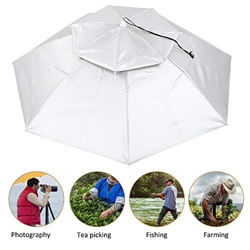 Heitune Große Doppel Faltbare Regenschirm-Hut Breathable Anti-UV-Regen-Kappe for Outdoor Angeln (95cm / 37.4in) – Bild 7