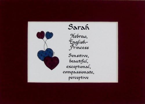 McDarlins Calligraphy Sarah Personalized Girl Name Meaning Wall Picture Keepsake Gift Made in The USA