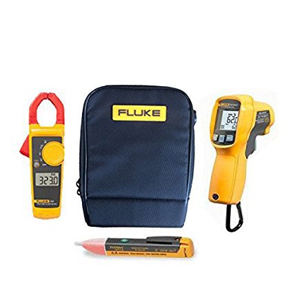 Fluke 323 True-RMS Digital Clamp Meter, 62 MAX+ IR Thermometer, 1AC Volt Detector/Voltstick & C115 Protective Case F (Combo Set KITZ)