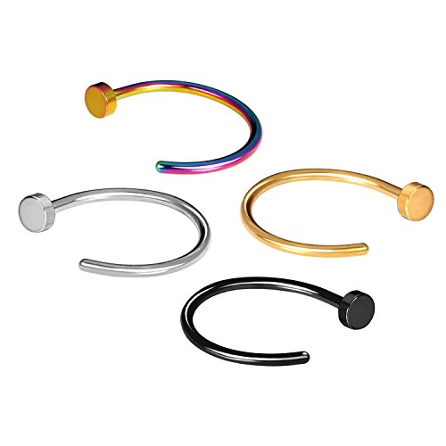 JewelrieShop Value Pack Assorted Stainless Steel Body Jewelry Piercing Nose Hoop Ring, 20 Guage, Unisex (#M03. 4 Pcs (Steel, Black, Gold, Aurora))