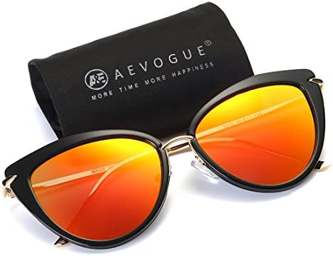 AEVOGUE Sunglasses For Women Cat Eye Frame Metal Temple Brand Designer AE0269 (Gold&amp;Red, 57)