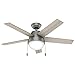 Hunter Fan Company, 59267, 46 inch Anslee Matte Silver Ceiling Fan with LED Light Kit and Pull Chain
