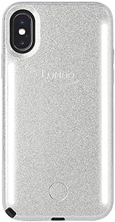 LuMee Duo Phone Case, Silver Glitter | Front & Back LED Lighting, Variable Dimmer | Shock Absorption, Bumper Case, Selfie Phone Case | iPhone Xs Max Only